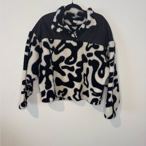 Grayson Threads Cropped Sherpa Fleece Pullover Black White Print Size L